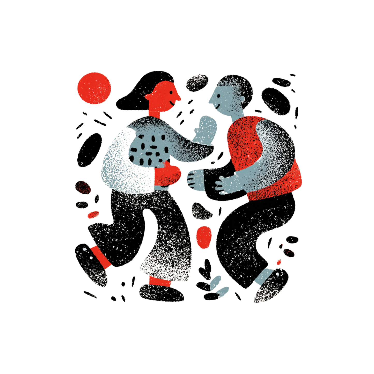 Mid-Century Modern Abstract Art - Retro Orange & Black Illustration - Minimalist Character Wall Decor - Balanced Form 4-Pack Set