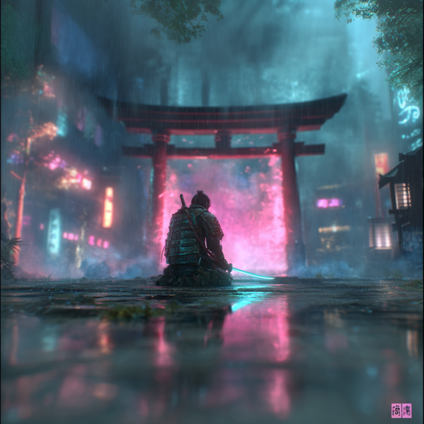 Cyberpunk Samurai 4K Wallpaper Pack - Neon Ronin Ultrawide Desktop Background - Futuristic Ninja Mobile Wallpaper - Set of 8 Digital Downloads.