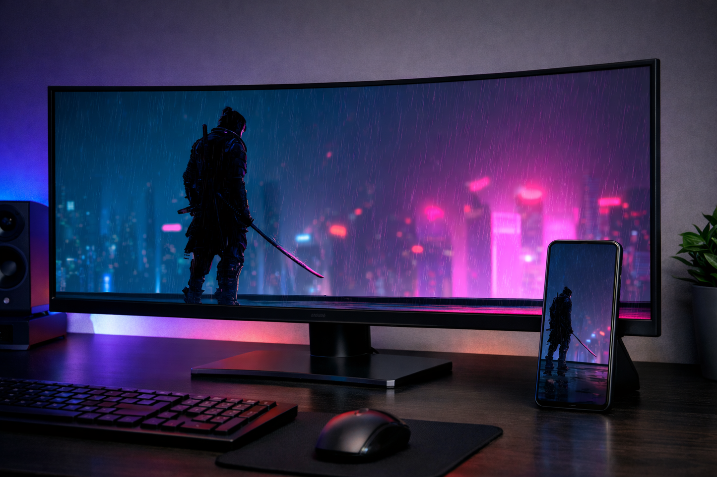 Cyberpunk Samurai 4K Wallpaper Pack - Neon Ronin Ultrawide Desktop Background - Futuristic Ninja Mobile Wallpaper - Set of 8 Digital Downloads.