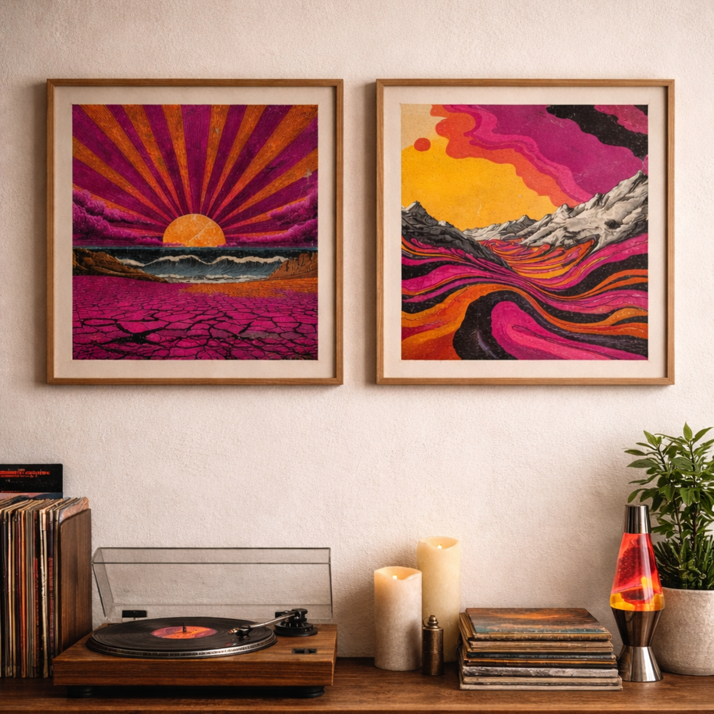 Retro Psychedelic Wall Art - Vintage 60s Landscape Print - Mid-Century Modern Digital Poster - Echoes of ’69 Set