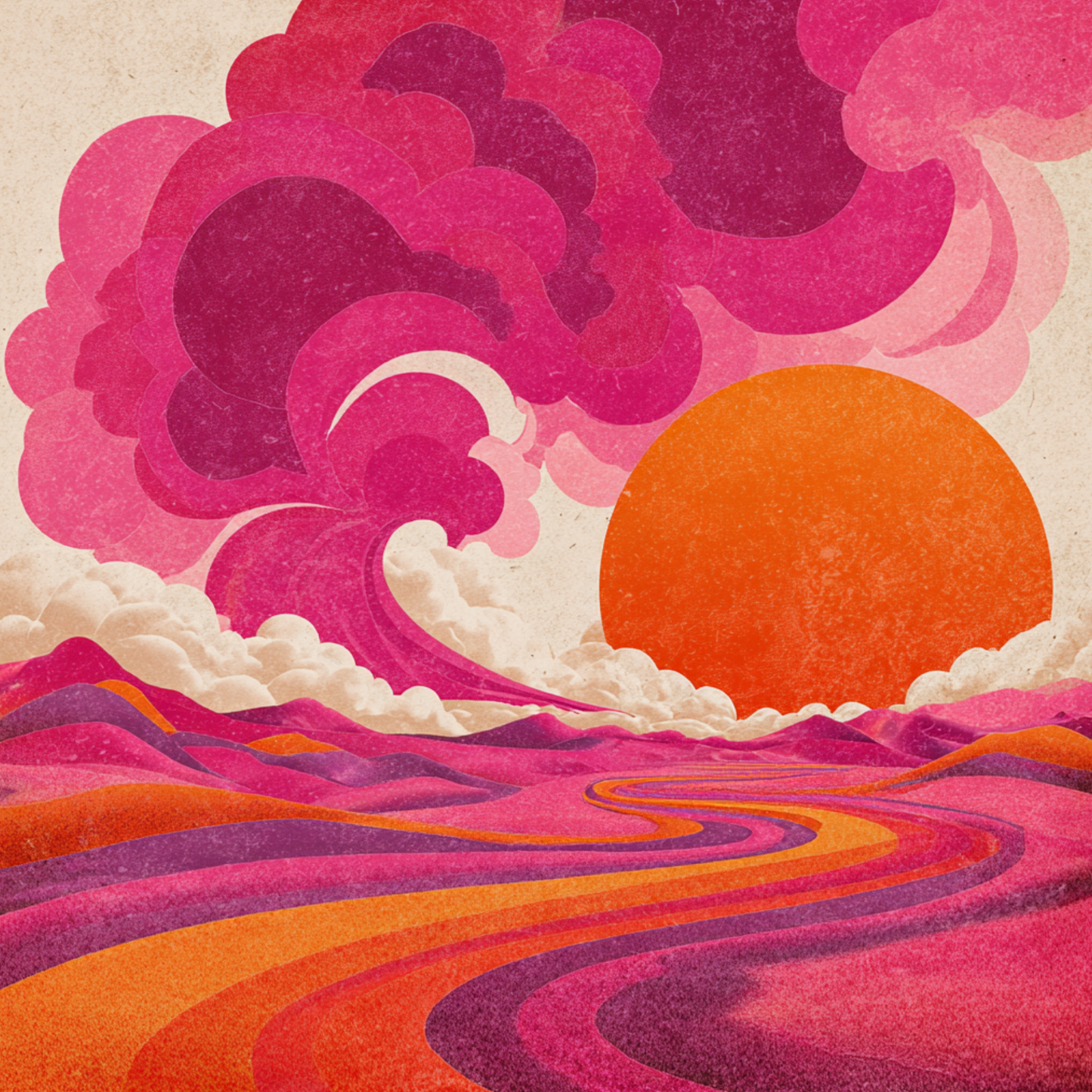 Retro Psychedelic Wall Art - Vintage 60s Landscape Print - Mid-Century Modern Digital Poster - Echoes of ’69 Set