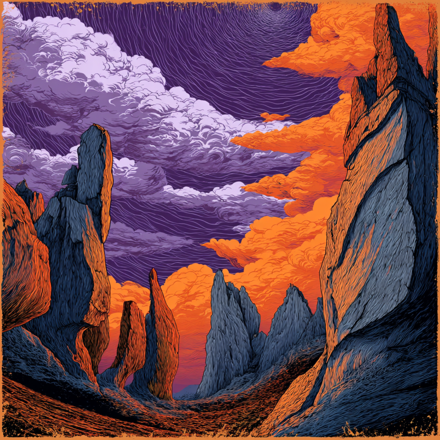 Retro Psychedelic Wall Art - Vintage 60s Landscape Print - Mid-Century Modern Digital Poster - Echoes of ’69 Set