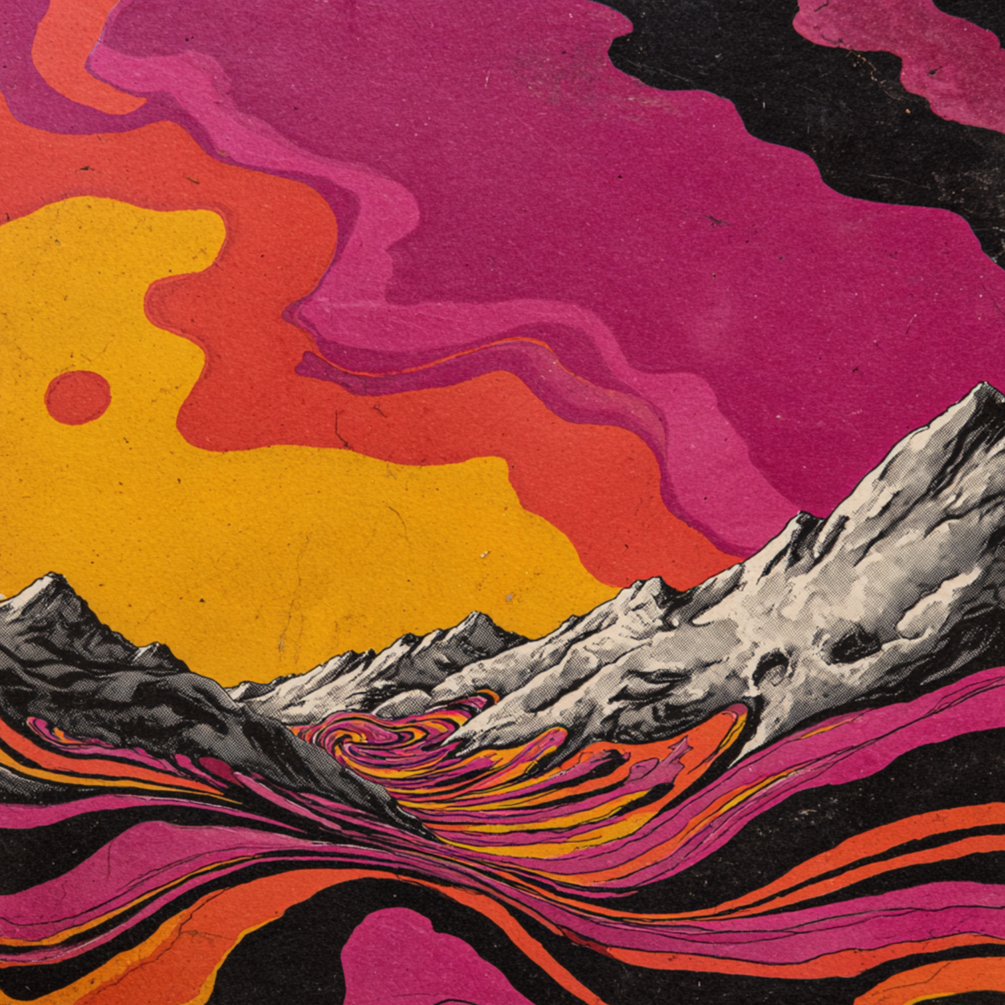 Retro Psychedelic Wall Art - Vintage 60s Landscape Print - Mid-Century Modern Digital Poster - Echoes of ’69 Set