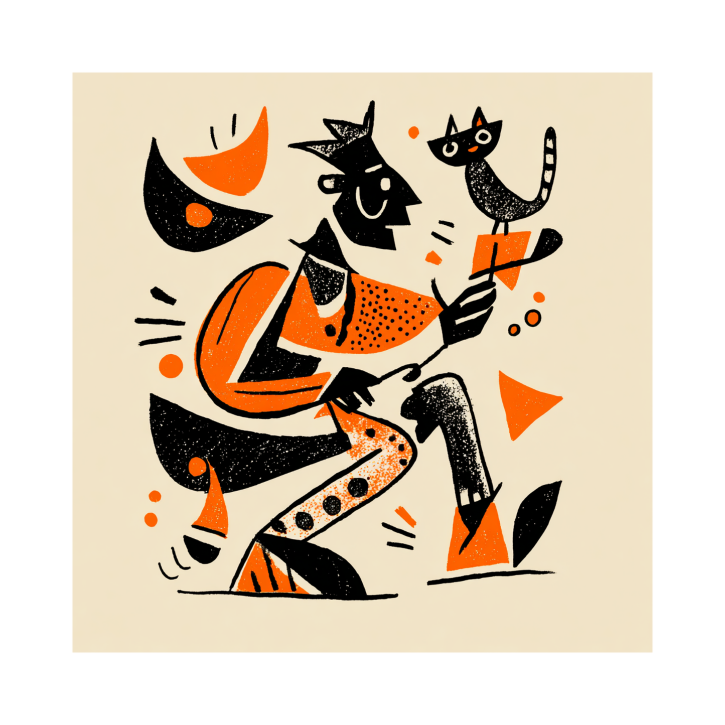 Mid-Century Modern Abstract Art - Retro Orange & Black Illustration - Minimalist Character Wall Decor - Balanced Form 4-Pack Set