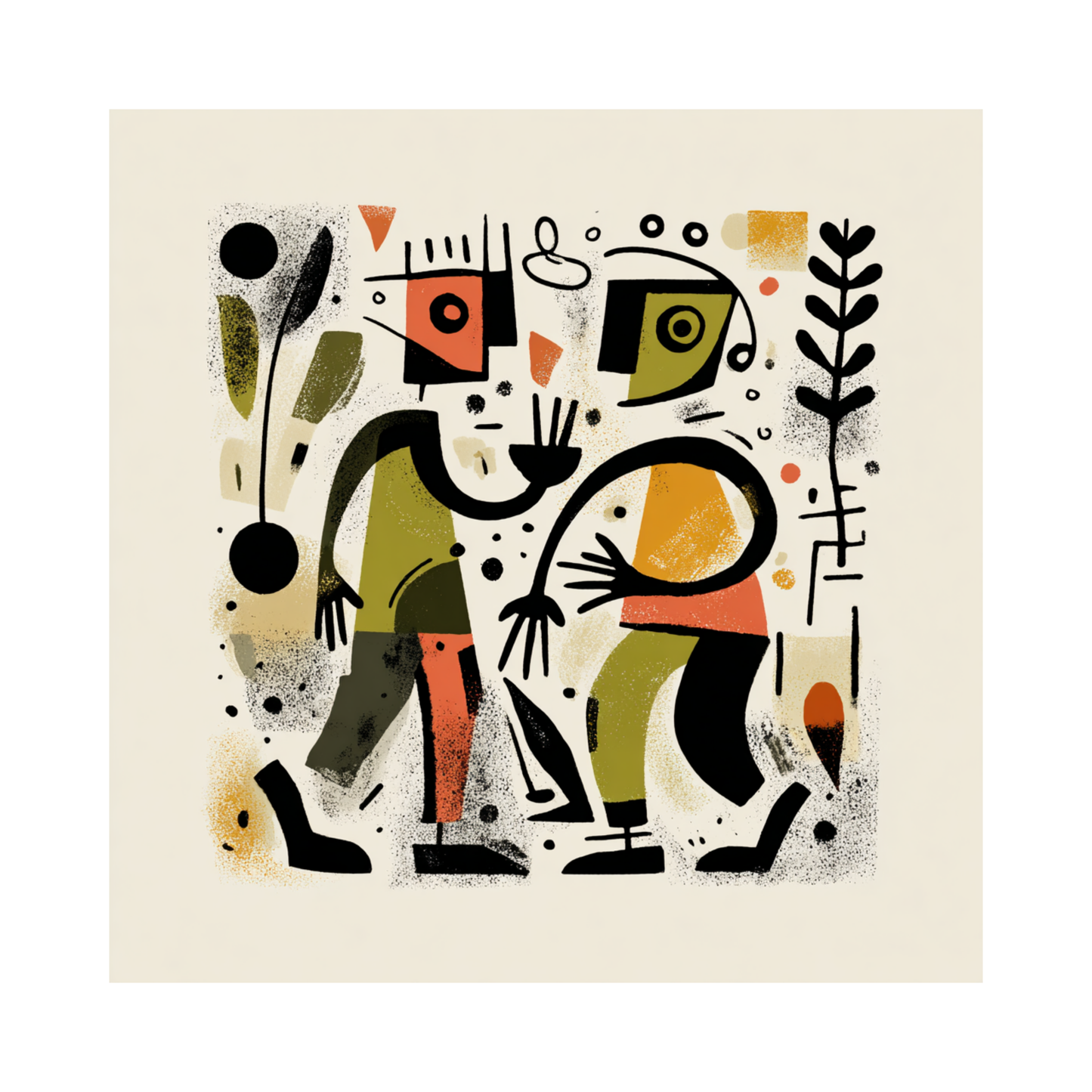 Mid-Century Modern Abstract Art - Retro Orange & Black Illustration - Minimalist Character Wall Decor - Balanced Form 4-Pack Set